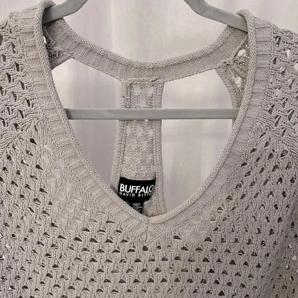BUFFALO  Cotton Crop V-Neck Sweater Cutout Back, Size L - Picture 2 of 7